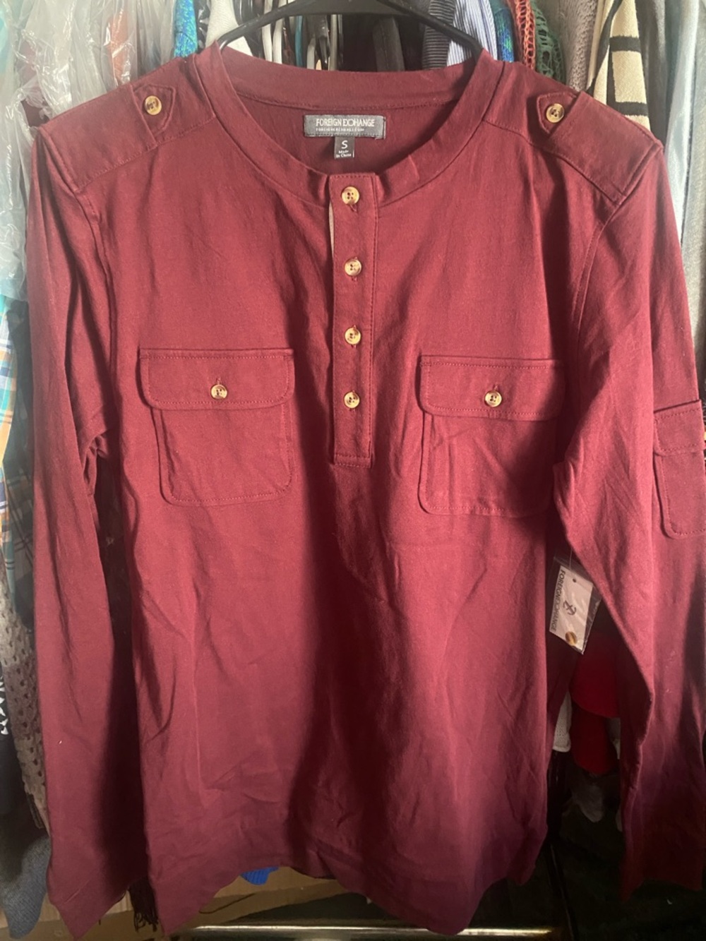 Long Sleeve Henley Shirt in Deep Burgundy